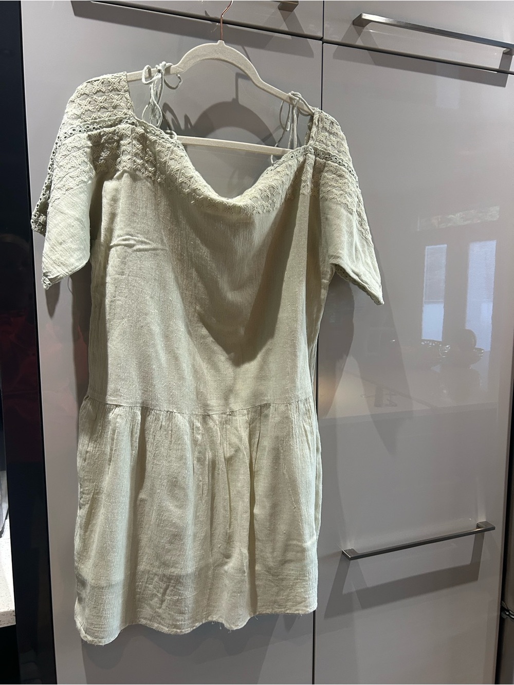 Zara Trafaluc Light  Sage Green Off Shoulder Short Dress